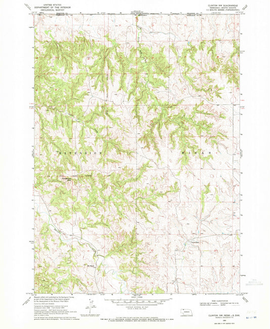 Classic USGS Clinton NW Nebraska 7.5'x7.5' Topo Map Image