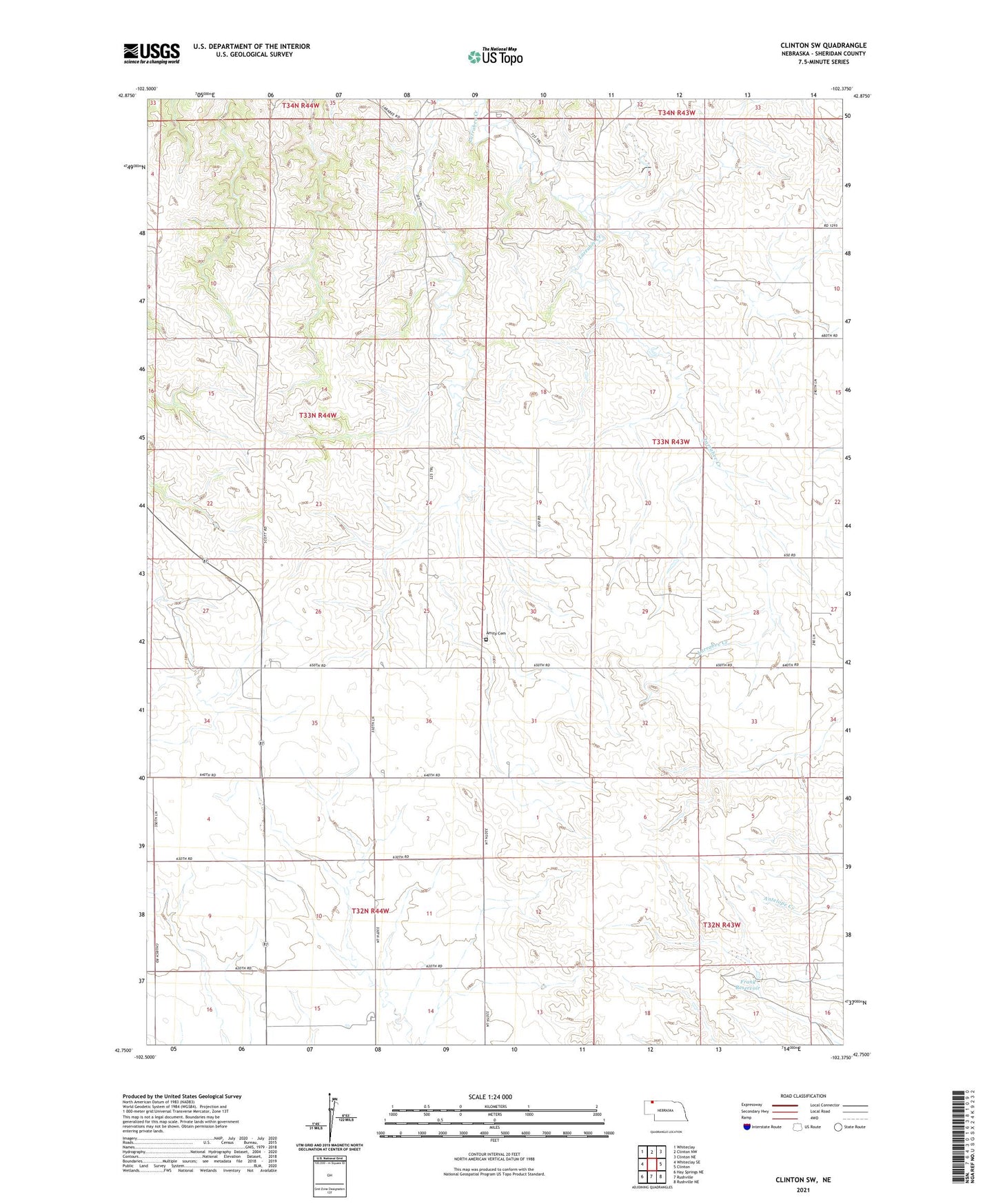 Clinton SW Nebraska US Topo Map Image