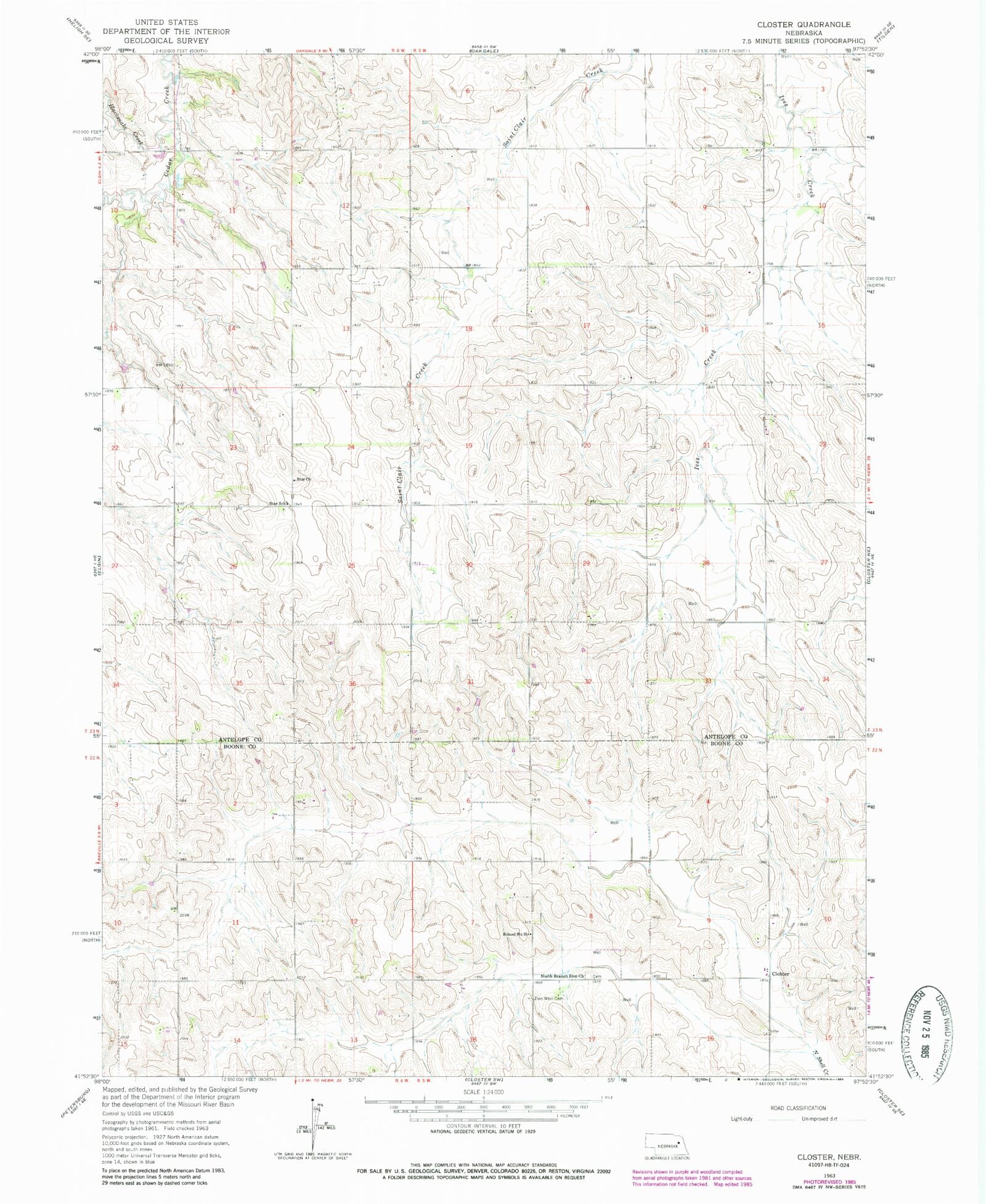 Classic USGS Closter Nebraska 7.5'x7.5' Topo Map – MyTopo Map Store
