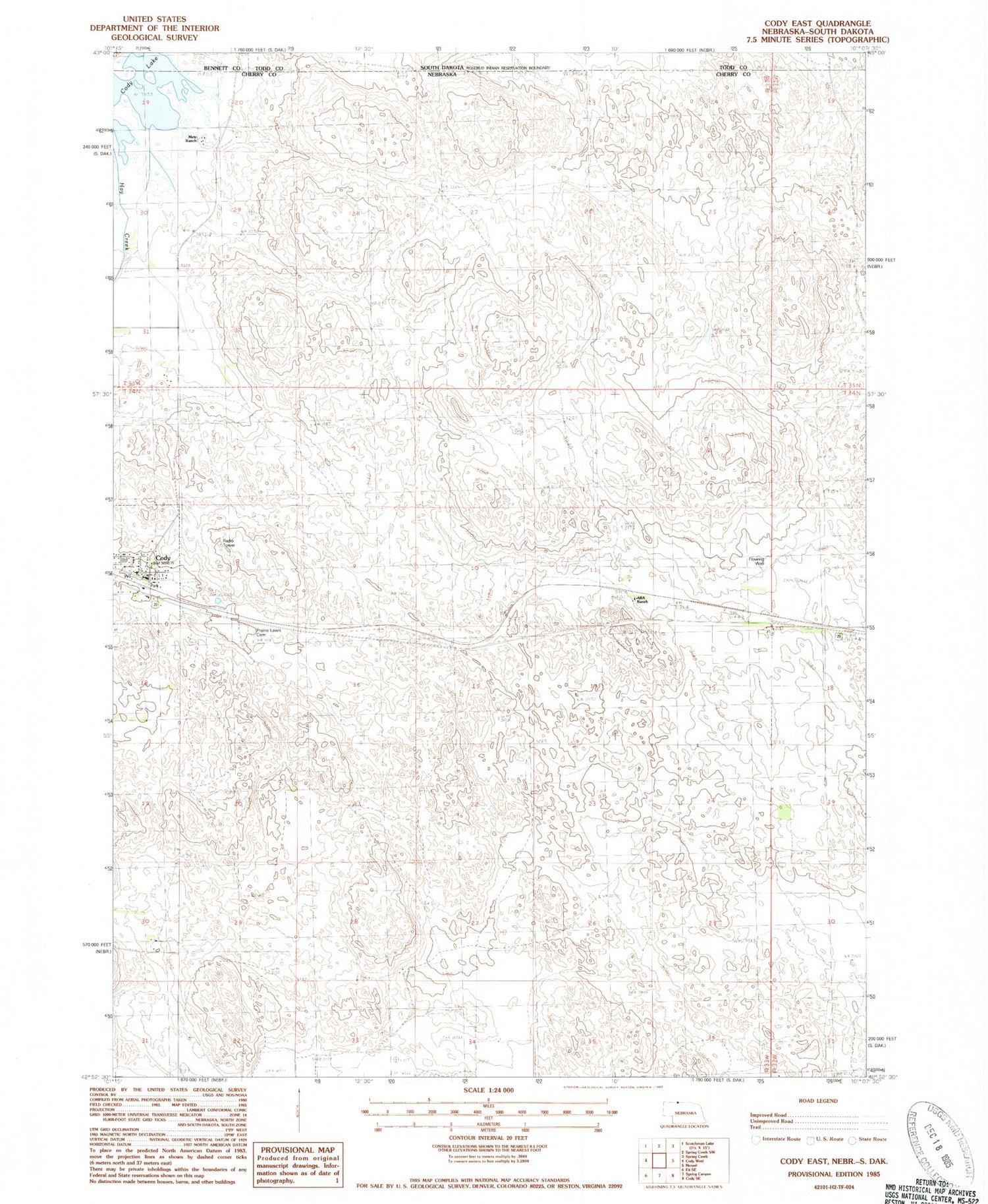Classic USGS Cody East Nebraska 7.5'x7.5' Topo Map Image