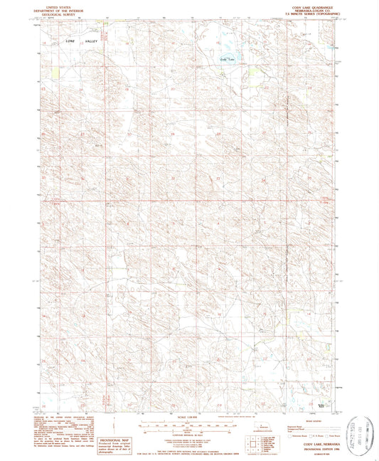 Classic USGS Cody Lake Nebraska 7.5'x7.5' Topo Map Image