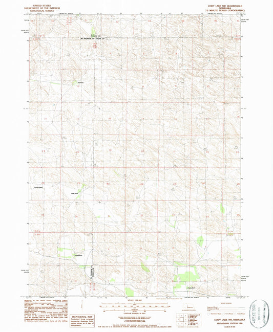 Classic USGS Cody Lake NW Nebraska 7.5'x7.5' Topo Map Image