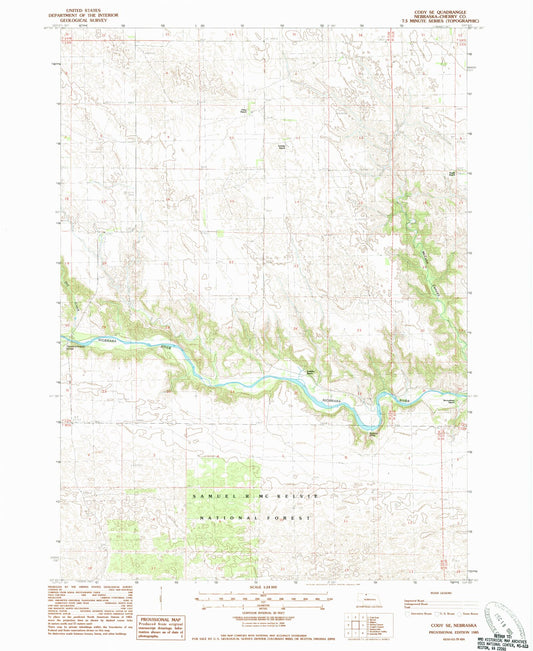 Classic USGS Cody SE Nebraska 7.5'x7.5' Topo Map Image