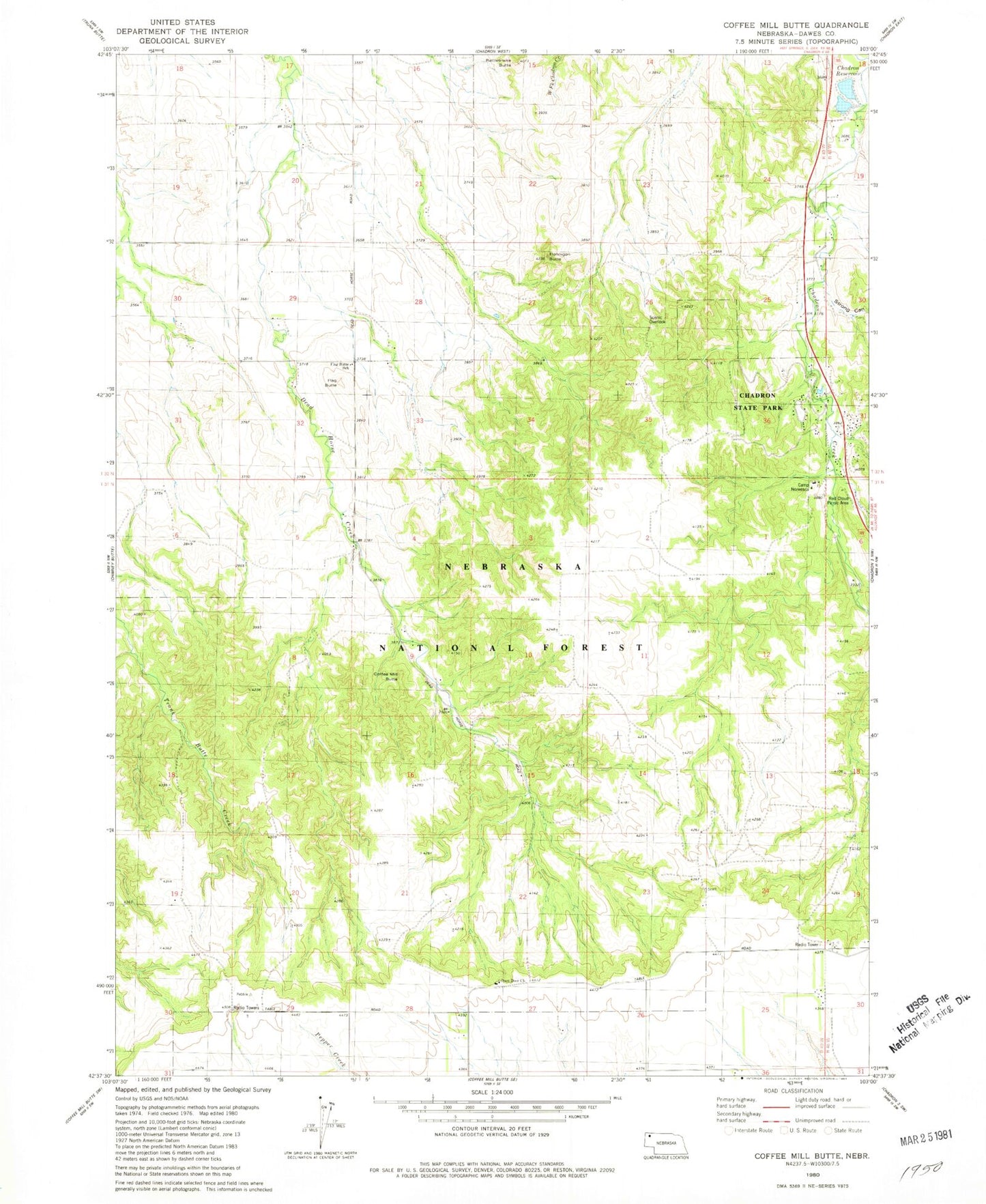 Classic USGS Coffee Mill Butte Nebraska 7.5'x7.5' Topo Map Image