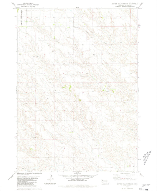 Classic USGS Coffee Mill Butte SE Nebraska 7.5'x7.5' Topo Map Image