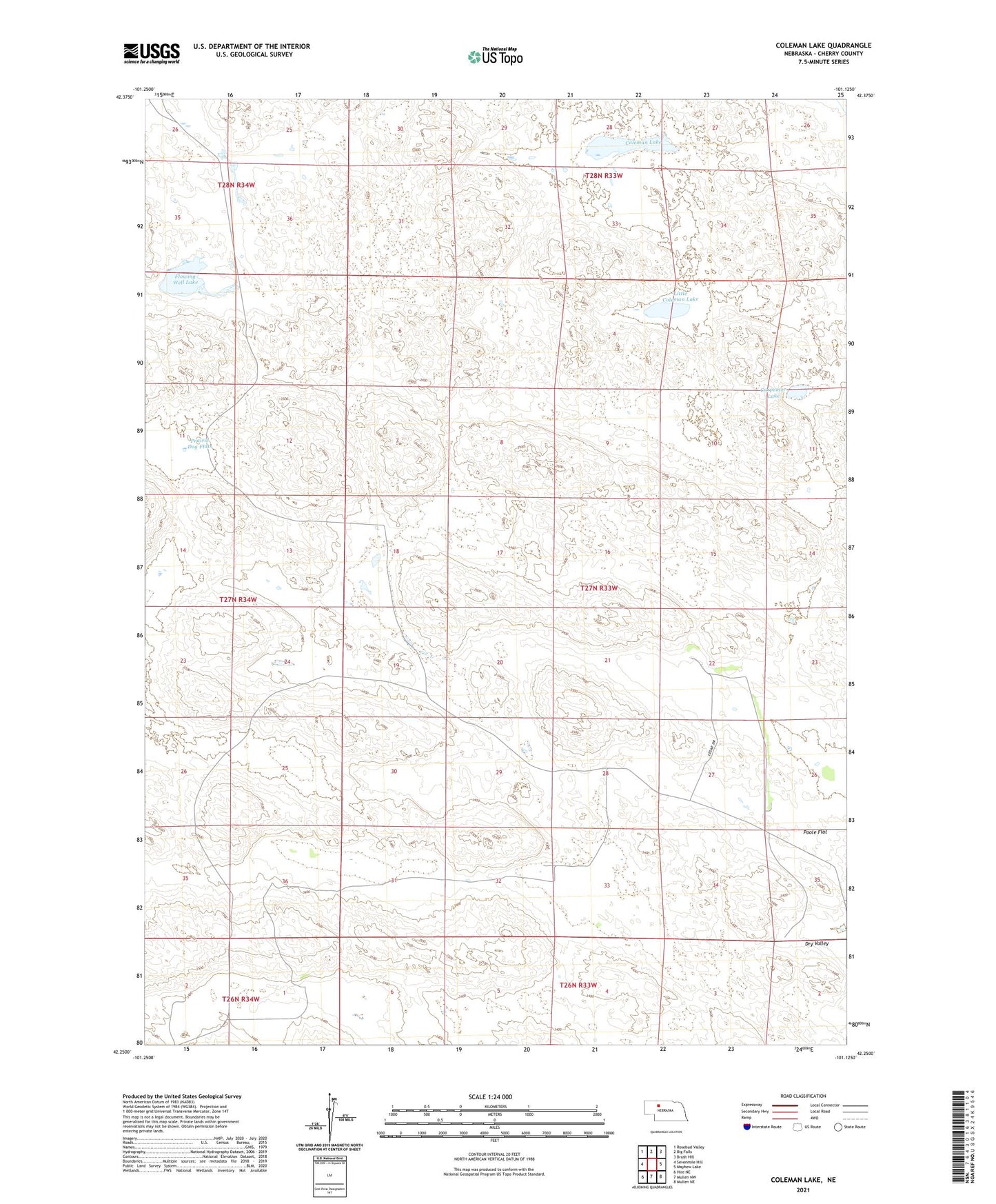 Coleman Lake Nebraska US Topo Map Image