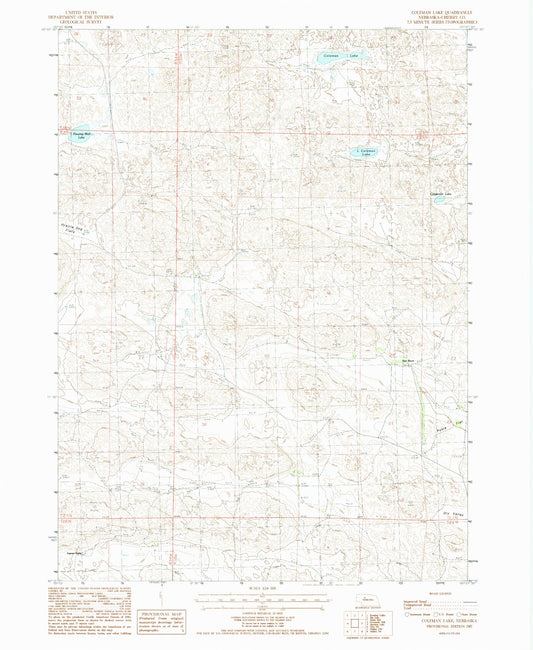 Classic USGS Coleman Lake Nebraska 7.5'x7.5' Topo Map Image
