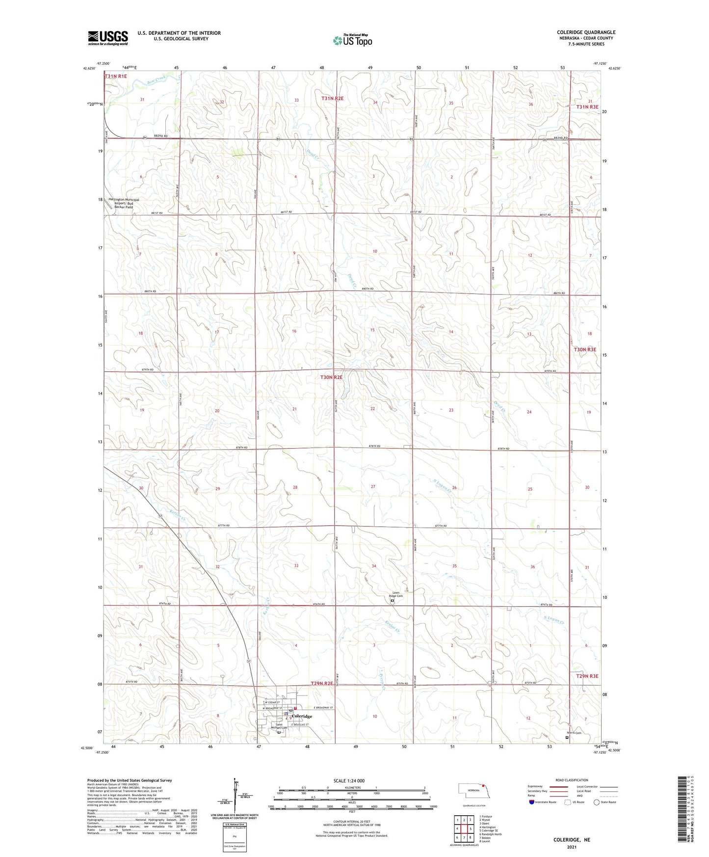 Coleridge Nebraska US Topo Map Image