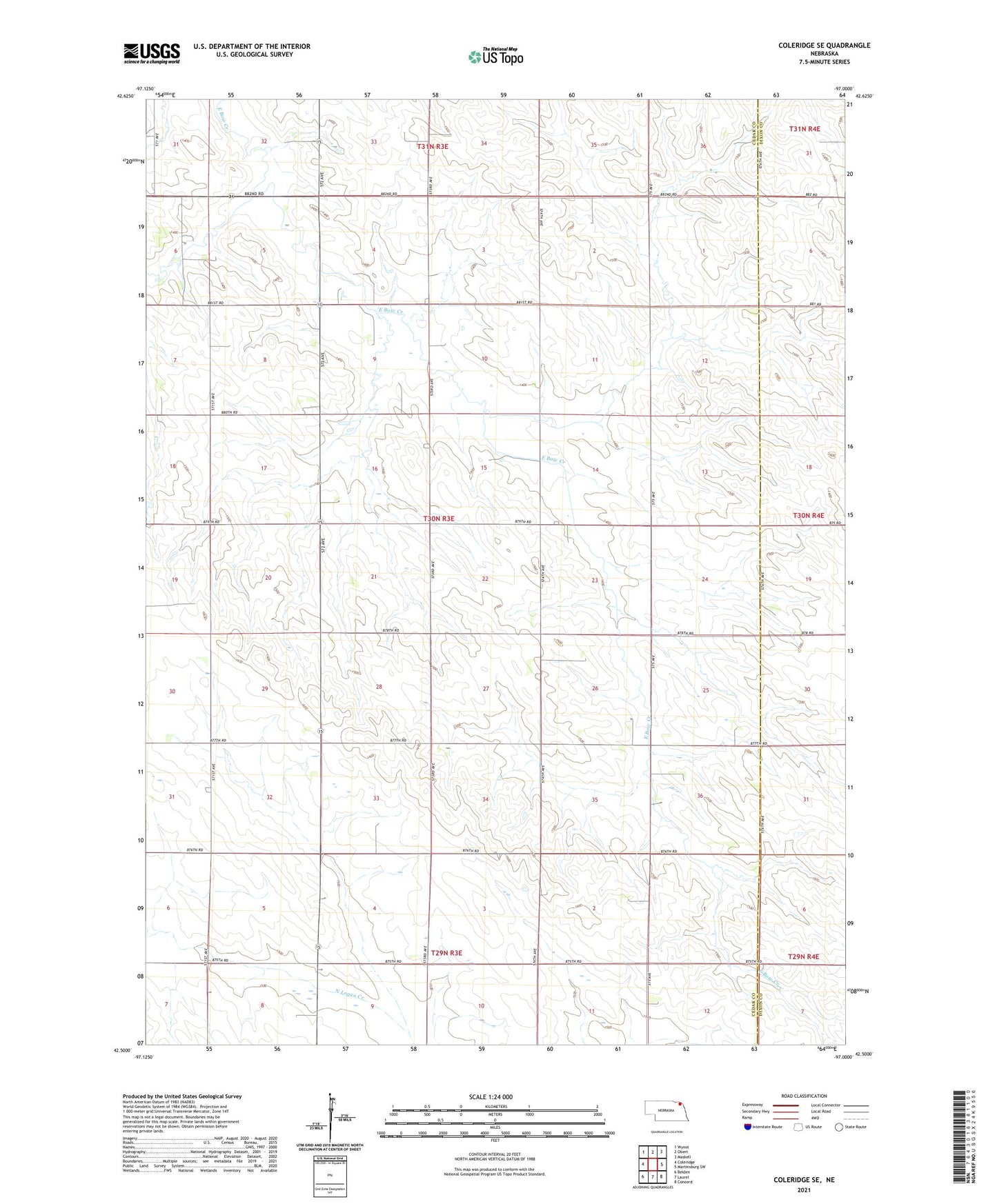 Coleridge SE Nebraska US Topo Map Image
