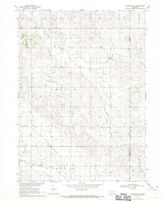 Classic USGS Coleridge SE Nebraska 7.5'x7.5' Topo Map Image