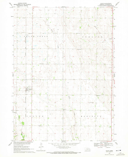 Classic USGS Colon Nebraska 7.5'x7.5' Topo Map Image