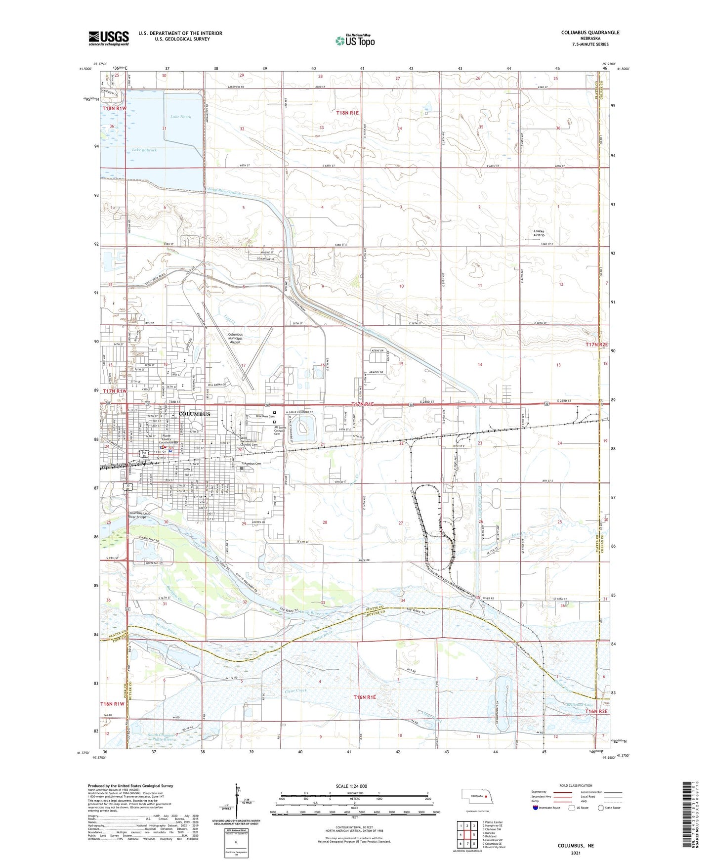 Columbus Nebraska US Topo Map Image