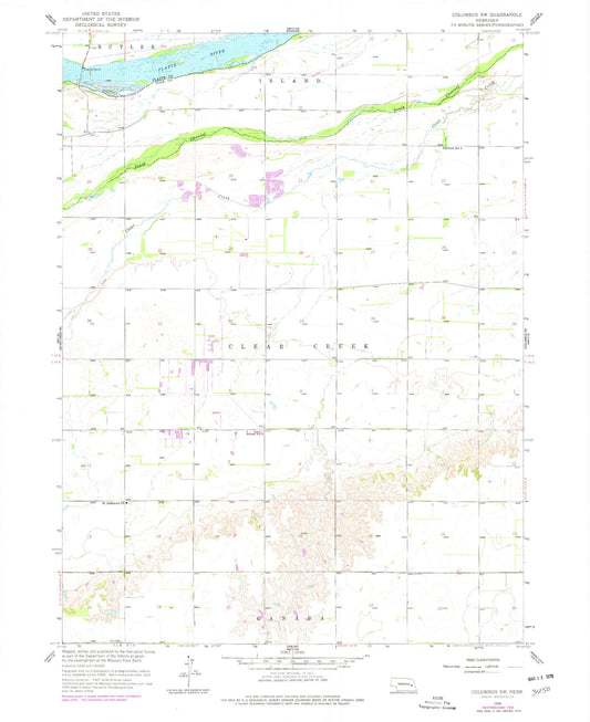 Classic USGS Columbus SW Nebraska 7.5'x7.5' Topo Map Image