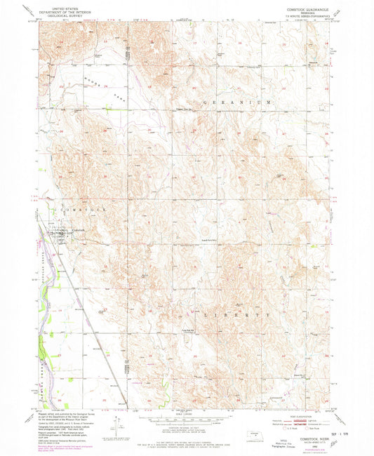 Classic USGS Comstock Nebraska 7.5'x7.5' Topo Map Image