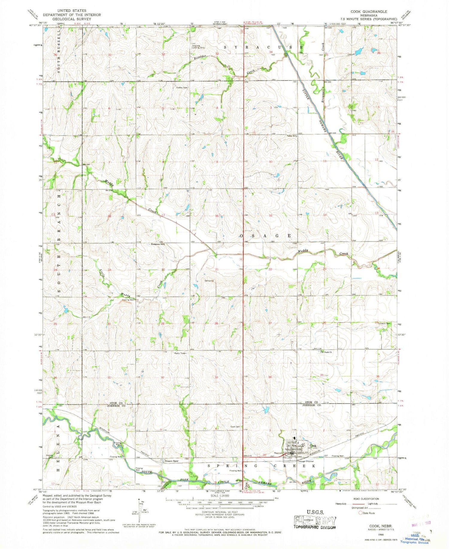 Classic USGS Cook Nebraska 7.5'x7.5' Topo Map Image