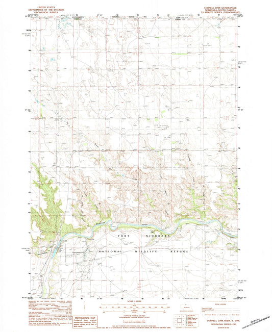 Classic USGS Cornell Dam Nebraska 7.5'x7.5' Topo Map Image