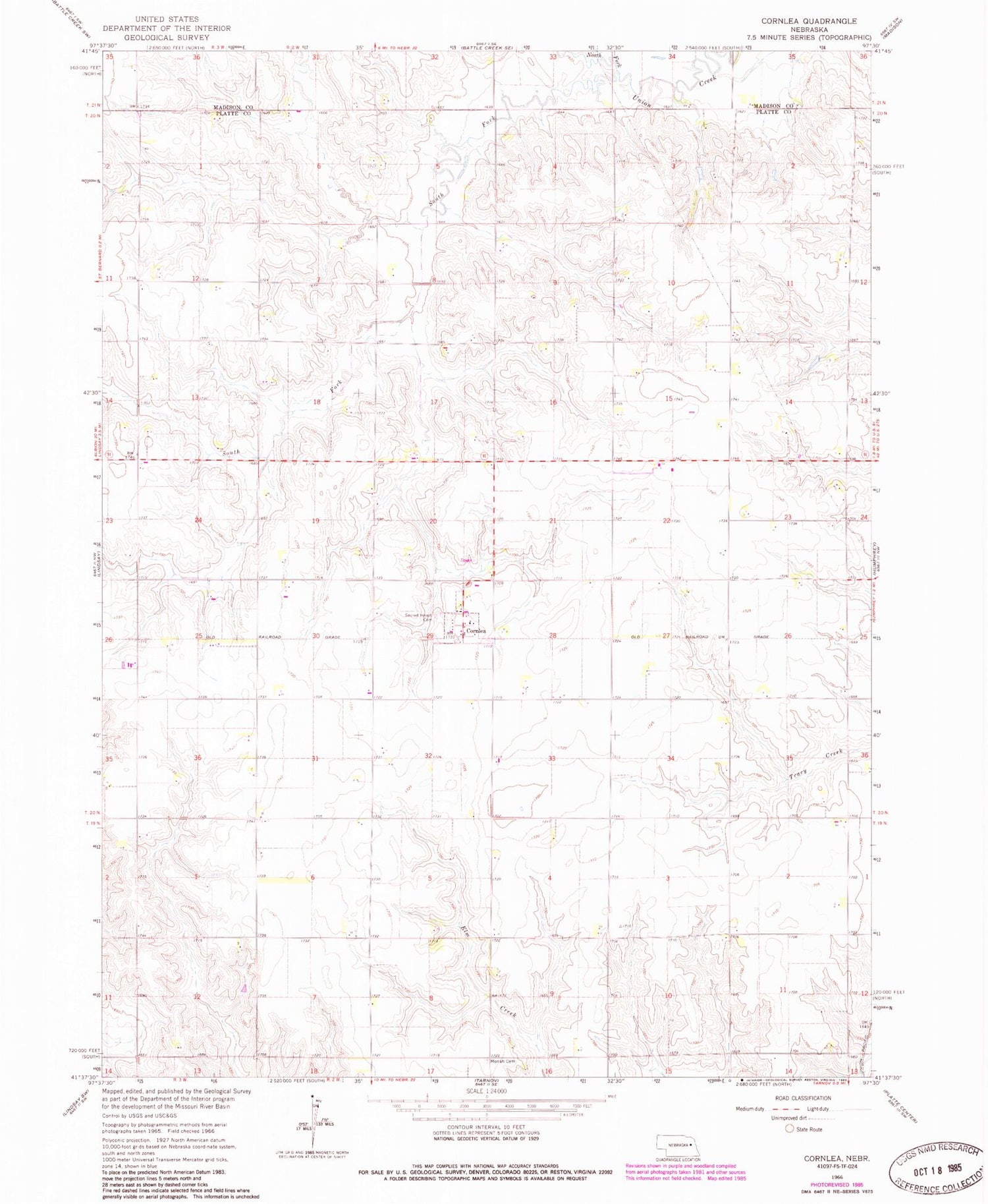 Classic USGS Cornlea Nebraska 7.5'x7.5' Topo Map Image
