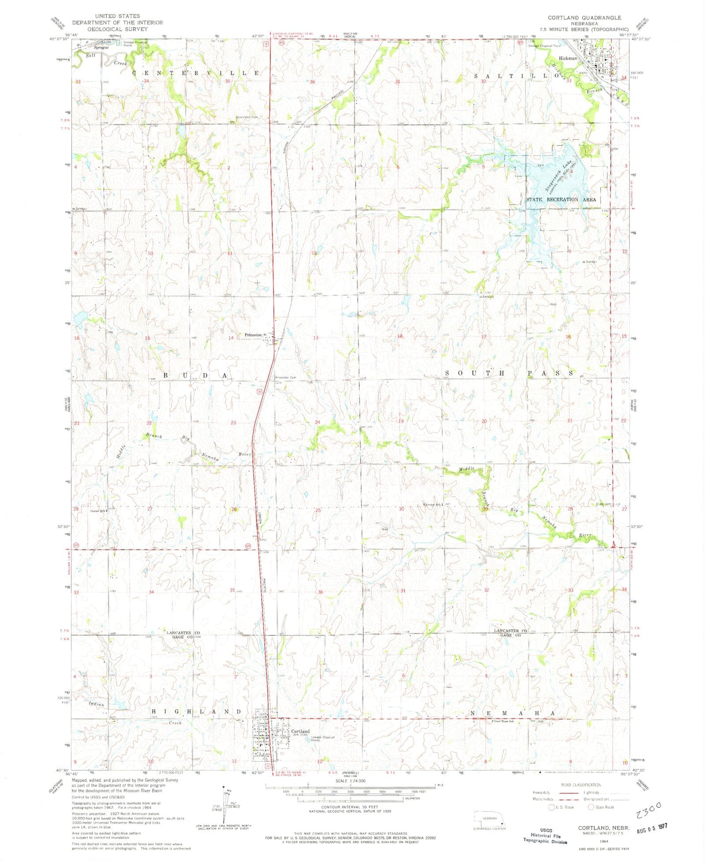 Classic USGS Cortland Nebraska 7.5'x7.5' Topo Map Image