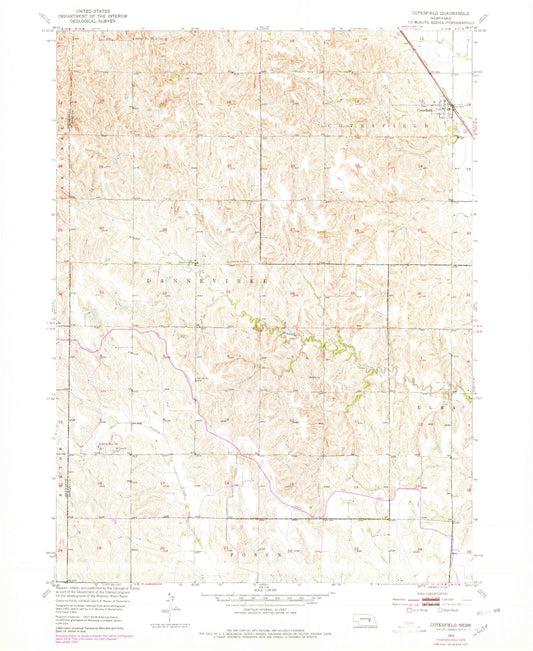 Classic USGS Cotesfield Nebraska 7.5'x7.5' Topo Map Image