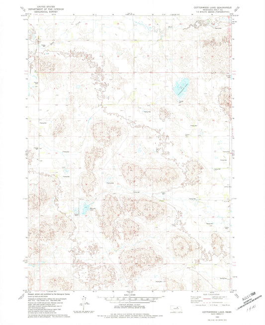 Classic USGS Cottonwood Lake Nebraska 7.5'x7.5' Topo Map Image