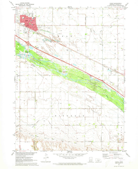 Classic USGS Cozad Nebraska 7.5'x7.5' Topo Map Image