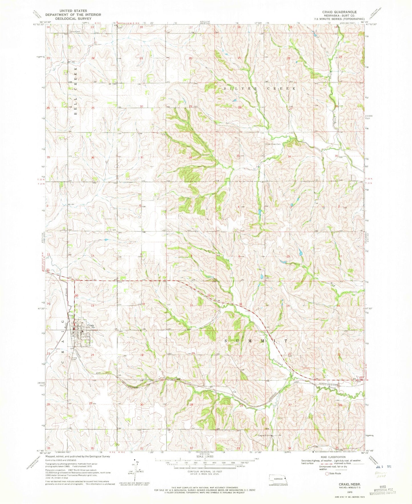 Classic USGS Craig Nebraska 7.5'x7.5' Topo Map Image