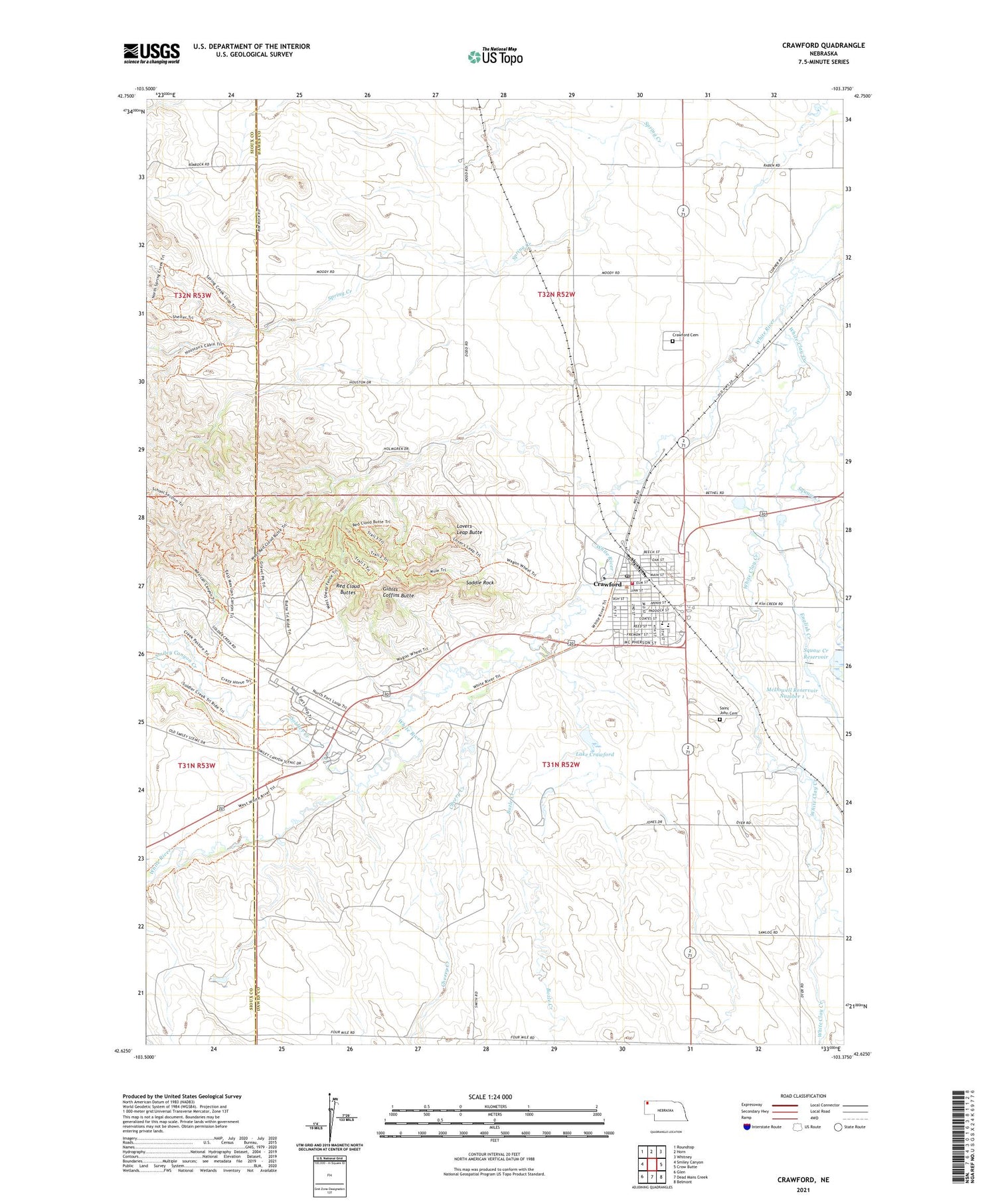 Crawford Nebraska US Topo Map Image
