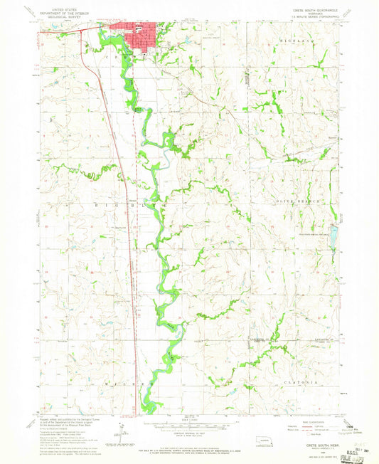 Classic USGS Crete South Nebraska 7.5'x7.5' Topo Map Image