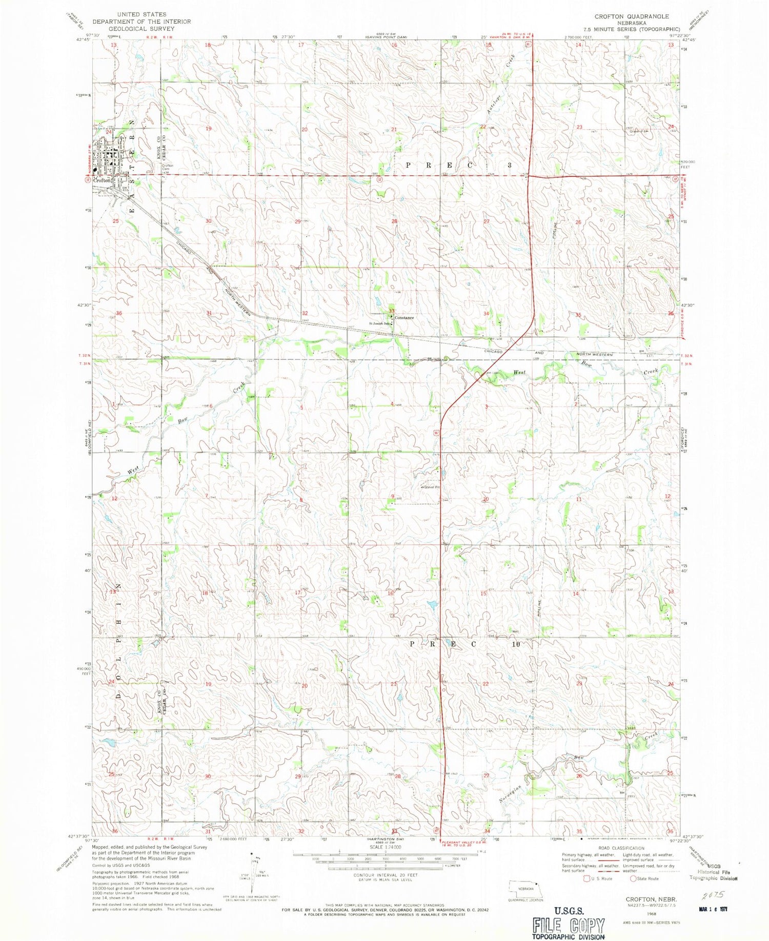 Classic USGS Crofton Nebraska 7.5'x7.5' Topo Map Image