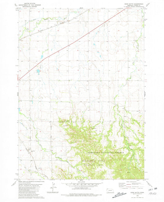 Classic USGS Crow Butte Nebraska 7.5'x7.5' Topo Map Image