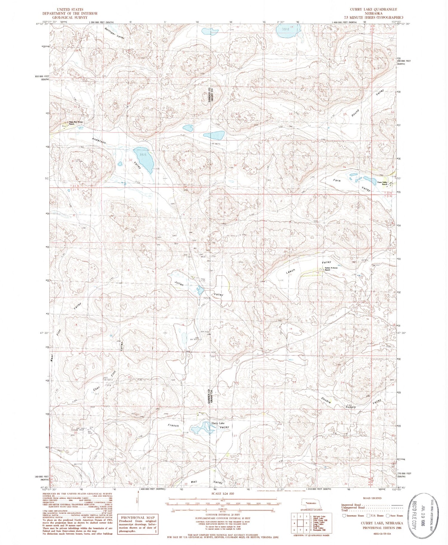 Classic USGS Curry Lake Nebraska 7.5'x7.5' Topo Map Image