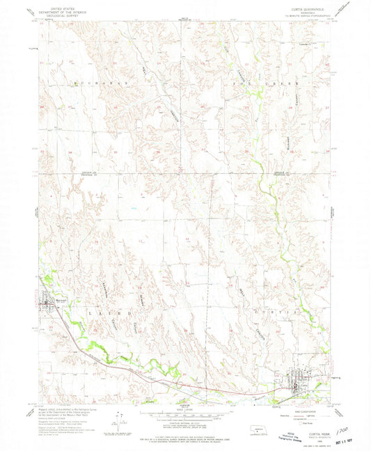 Classic USGS Curtis Nebraska 7.5'x7.5' Topo Map Image