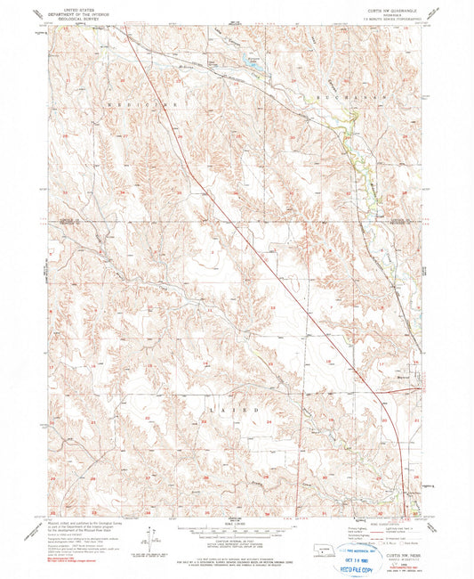 Classic USGS Curtis NW Nebraska 7.5'x7.5' Topo Map Image
