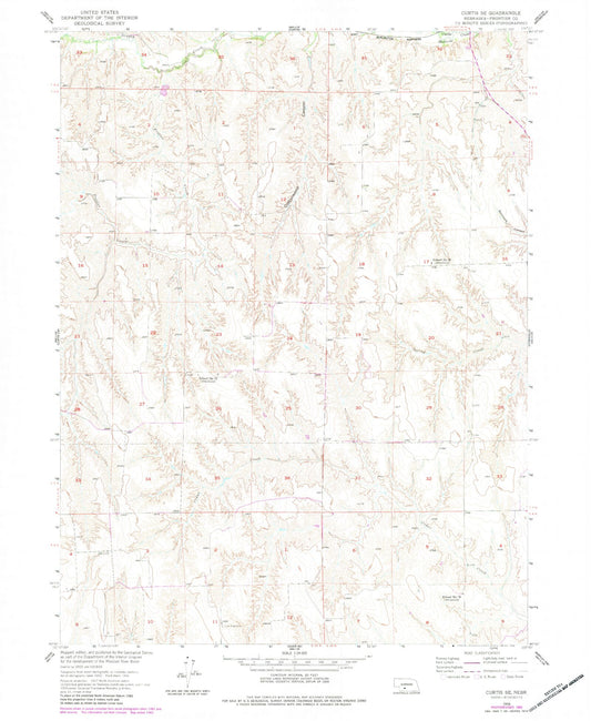 Classic USGS Curtis SE Nebraska 7.5'x7.5' Topo Map Image