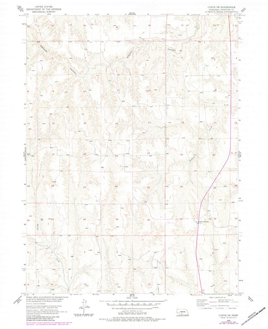 Classic USGS Curtis SW Nebraska 7.5'x7.5' Topo Map Image