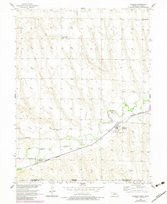 Classic USGS Danbury Nebraska 7.5'x7.5' Topo Map Image