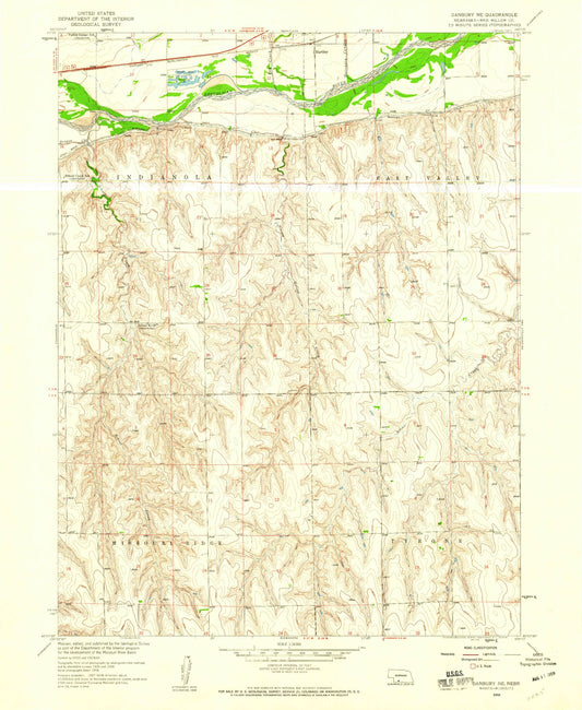 Classic USGS Danbury NE Nebraska 7.5'x7.5' Topo Map Image