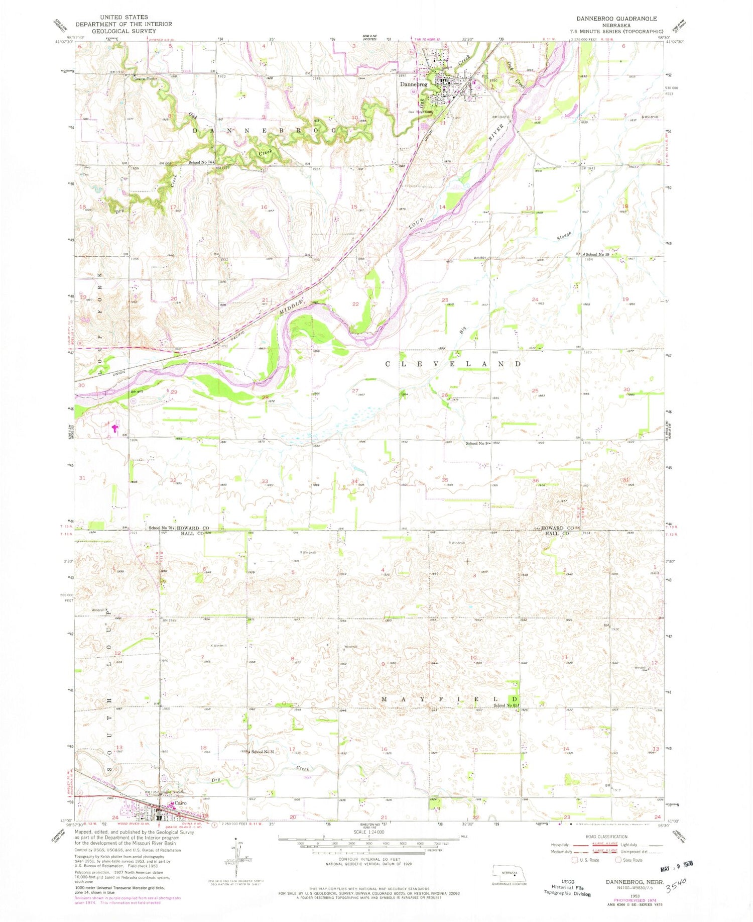 Classic USGS Dannebrog Nebraska 7.5'x7.5' Topo Map Image