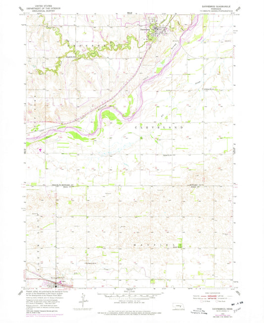Classic USGS Dannebrog Nebraska 7.5'x7.5' Topo Map Image