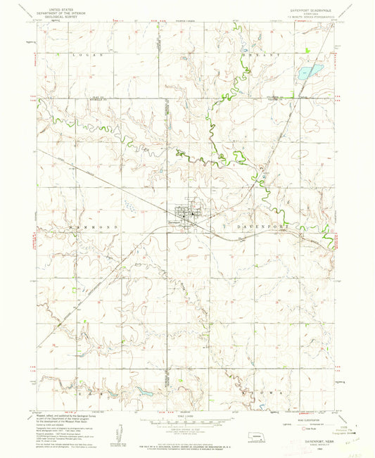 Classic USGS Davenport Nebraska 7.5'x7.5' Topo Map Image