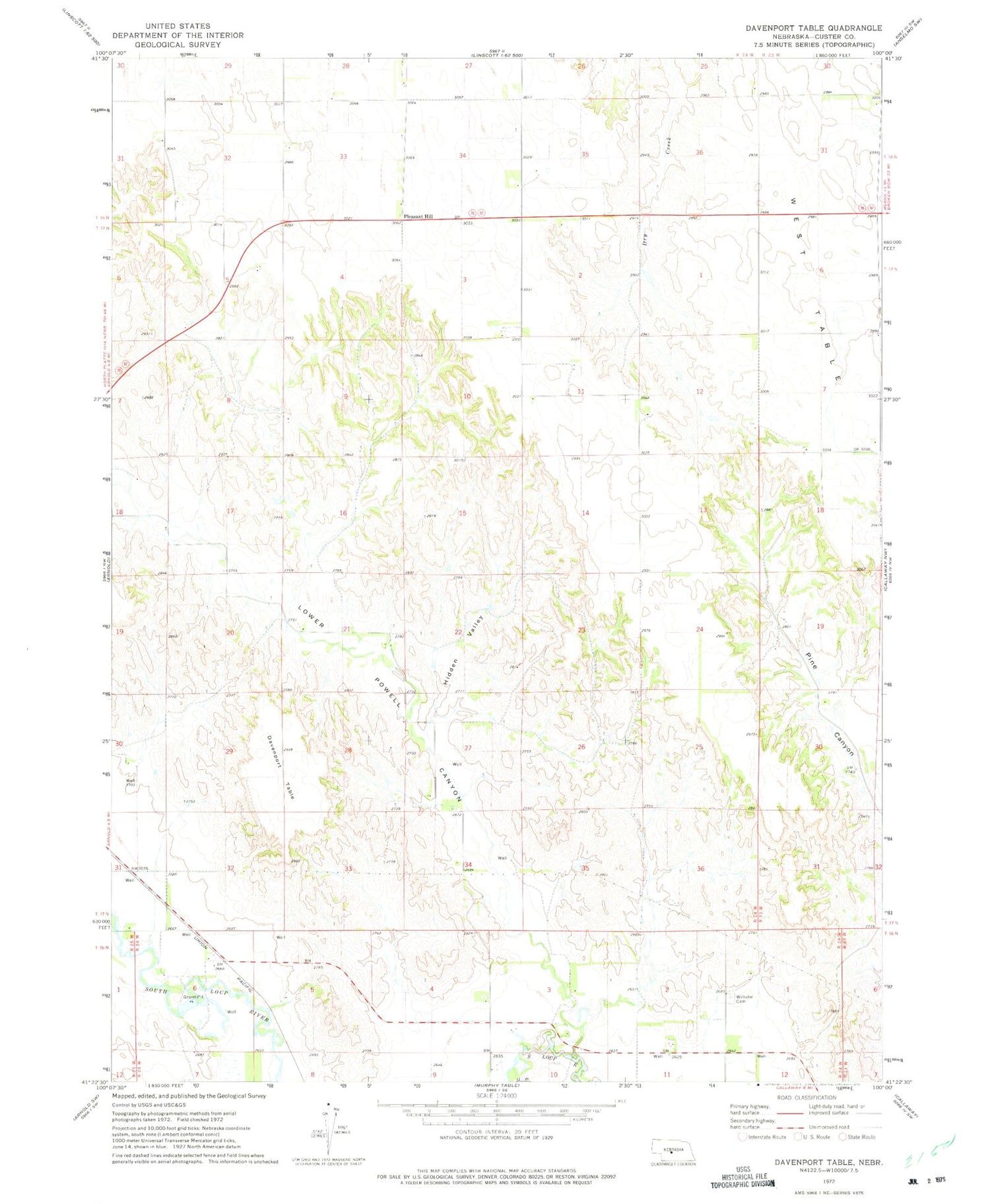 Classic USGS Davenport Table Nebraska 7.5'x7.5' Topo Map Image