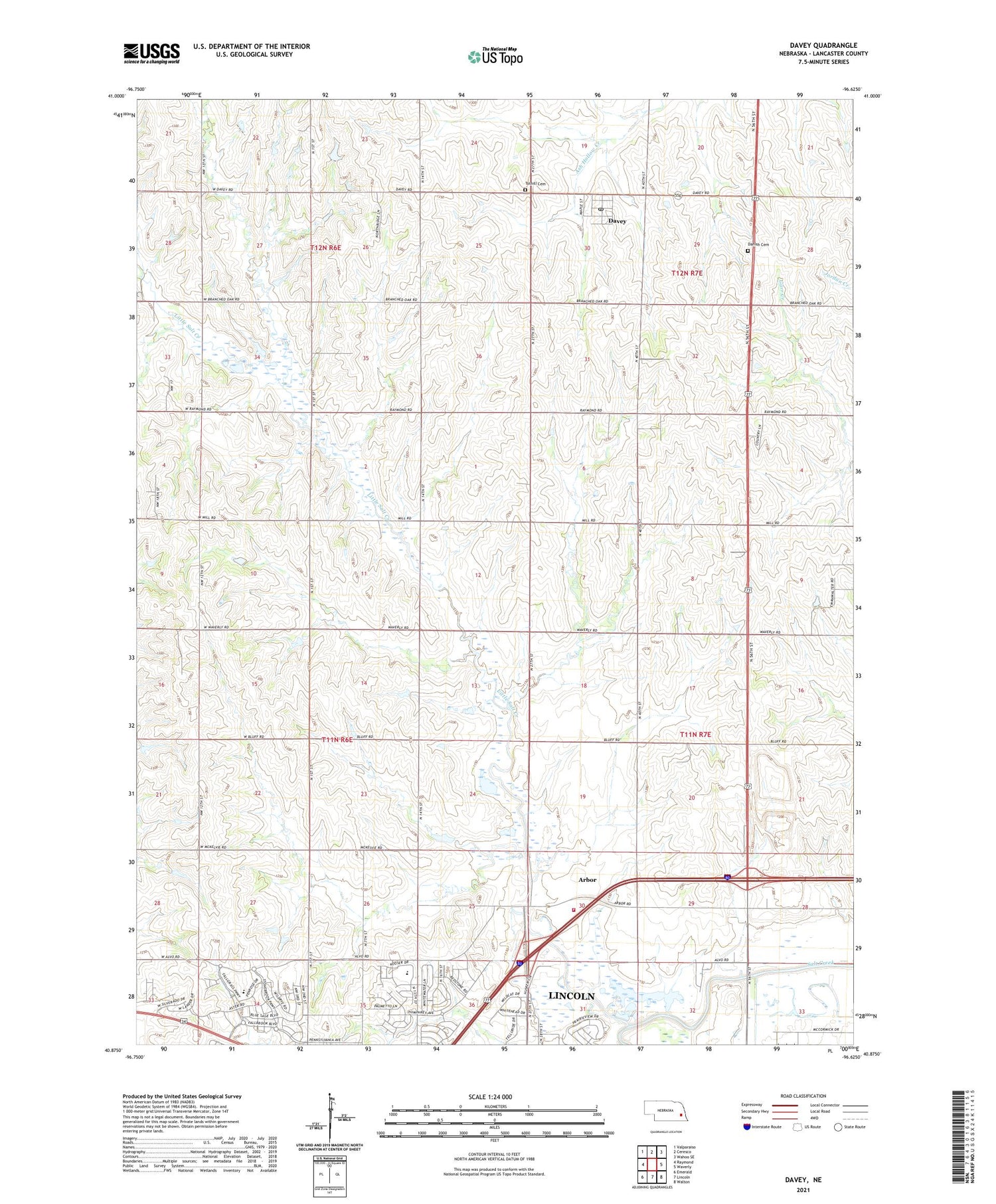 Davey Nebraska US Topo Map Image