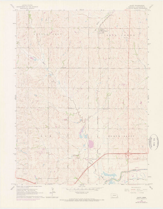 Classic USGS Davey Nebraska 7.5'x7.5' Topo Map Image