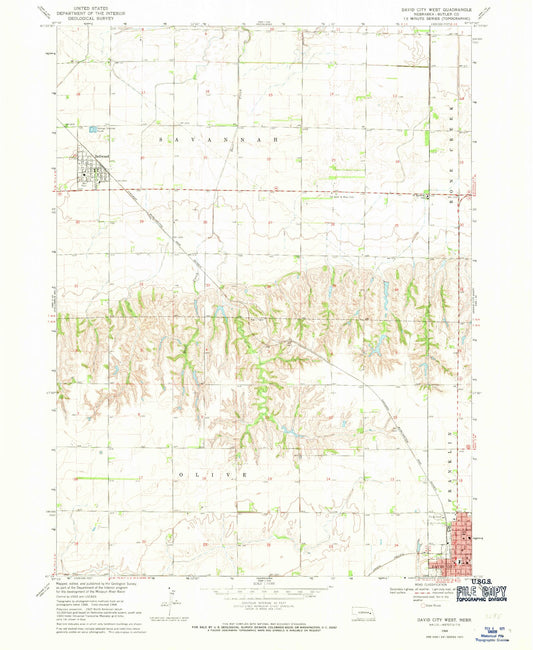 Classic USGS David City West Nebraska 7.5'x7.5' Topo Map Image