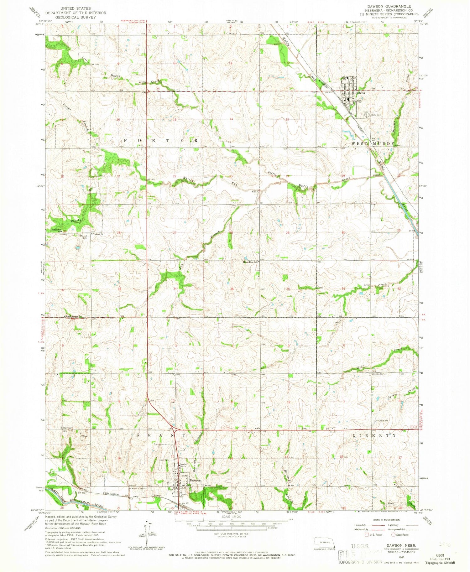 Classic USGS Dawson Nebraska 7.5'x7.5' Topo Map Image