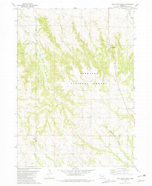 Classic USGS Dead Mans Creek Nebraska 7.5'x7.5' Topo Map Image