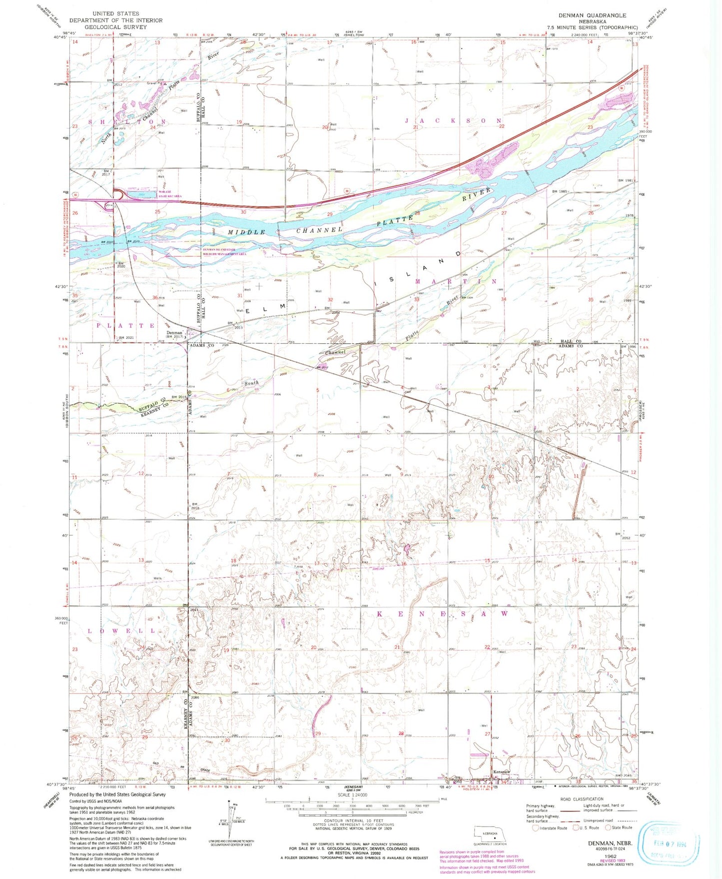 Classic USGS Denman Nebraska 7.5'x7.5' Topo Map Image