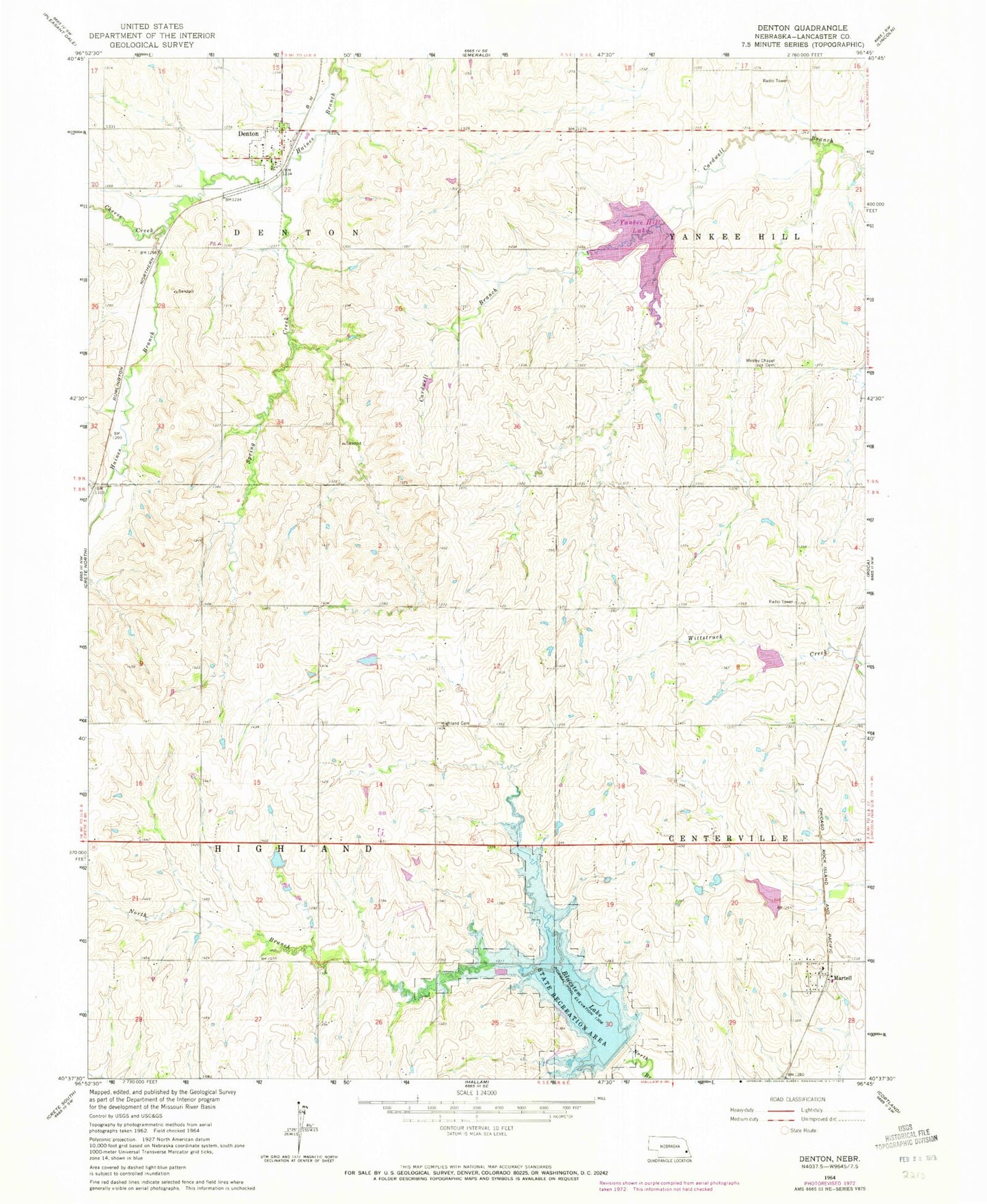 Classic USGS Denton Nebraska 7.5'x7.5' Topo Map Image
