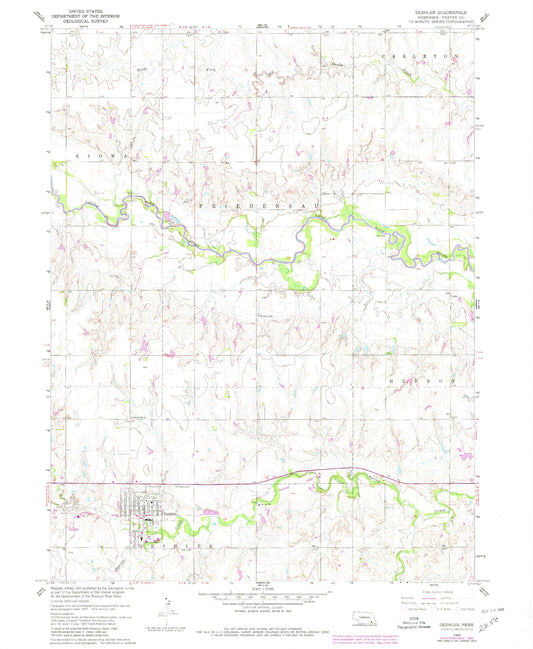 Classic USGS Deshler Nebraska 7.5'x7.5' Topo Map Image