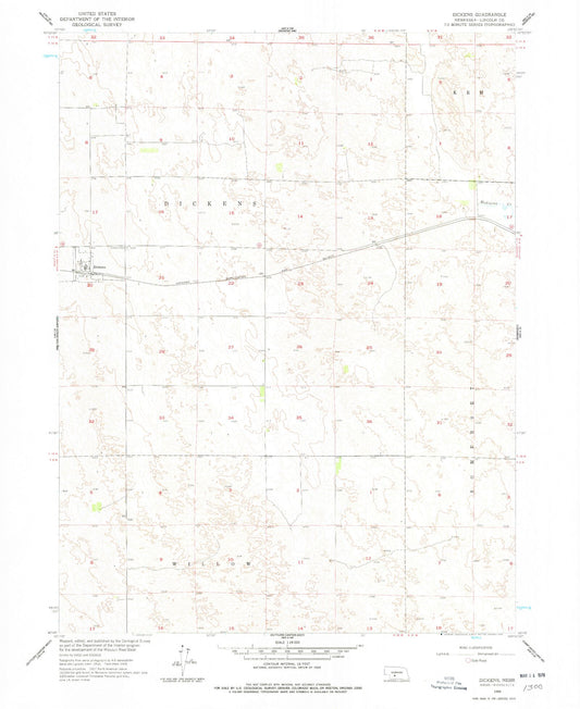 Classic USGS Dickens Nebraska 7.5'x7.5' Topo Map Image